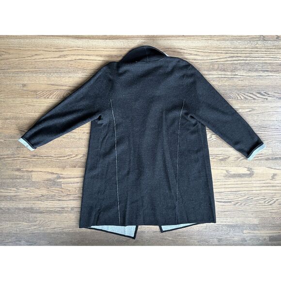 Eileen Fisher Black Gray Long Duster Open Front Wool Cardigan  Women's Size XL - Picture 7 of 12